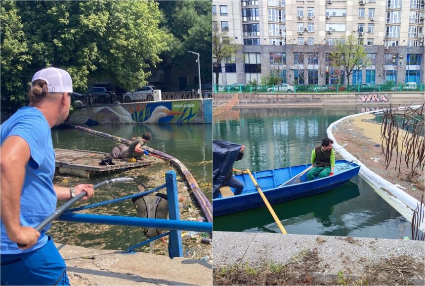 foto bariera plutitoare care opreste gunoaiele de pe dambovita refacuta din bidoane donate de bucuresteni nod makerspace cere ajutor pentru extinderea proiectului 6a3e7982ceb5e
