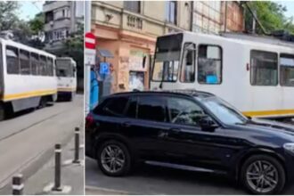 video tramvaiul 21 blocat de o ora de o masina parcata pe sine la piata sfantul gheorghe politistii sunt acolo dar n au platforma s o ridice update 6a5de5419bcf9