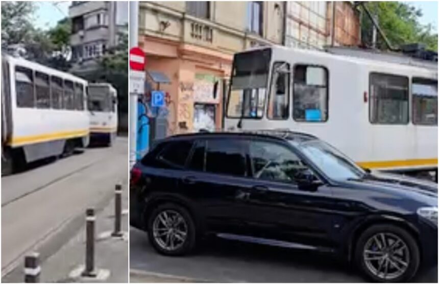 video tramvaiul 21 blocat de o ora de o masina parcata pe sine la piata sfantul gheorghe politistii sunt acolo dar n au platforma s o ridice update 6a5de5419bcf9