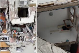 video un tablou cazut si perdele care falfaie printre ruine primele imagini din blocul explodat din rahova constructorul care l va pune in siguranta a intrat cu drona in apartamente 6a61bd8b1c4ca