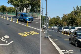 foto circulatia bicicletelor permisa pe benzile dedicate autobuzelor stb primele marcaje au aparut pe splaiul independentei 6a8d1f7231687
