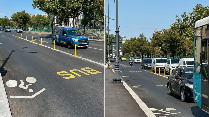 foto circulatia bicicletelor permisa pe benzile dedicate autobuzelor stb primele marcaje au aparut pe splaiul independentei 6a8d1f7231687